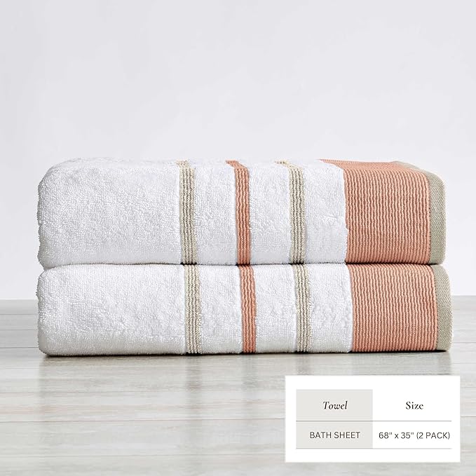 Great Bay Home Decorative Oversized Bath Sheet Set - Cotton 2 Pack 68x35 Extra Large Towels - Durable Towels for Bathroom Decor (Dusty Rose/Cappuccino)