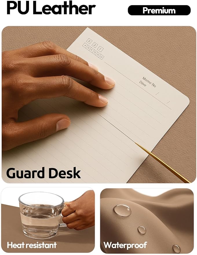 YSAGi Leather Desk Pad Protector, Office Desk Mat, Large Mouse Pad, Non-Slip PU Leather Desk Blotter, Laptop Desk Pad, Waterproof Desk Writing Pad for Office and Home (Khaki,55" x 17.2")