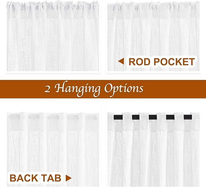 NICETOWN White Doorway Curtains 80 inches Long, Rod Pocket & Back Tab Semi Sheer Faux Linen Privacy with Light Filtering Window Treatments for Bedroom/Living Room, 2 Panels, W34 x L80