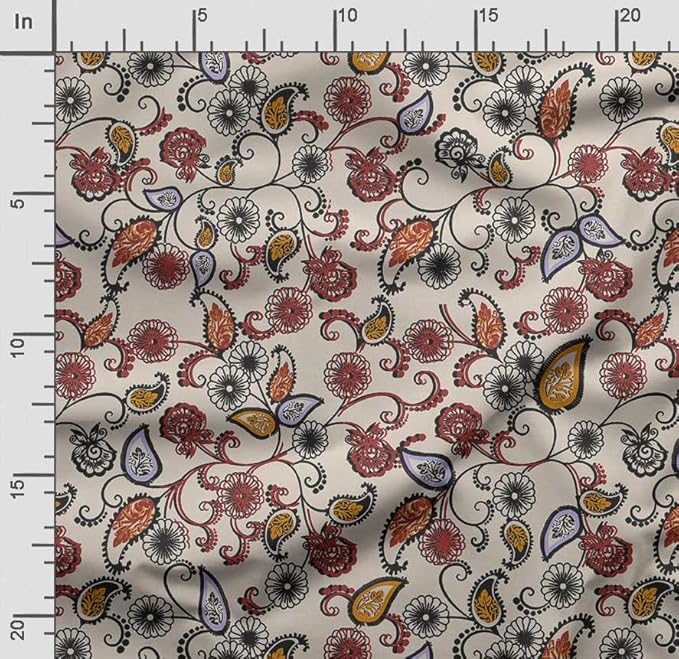 Soimoi Asian Paisley Print - White, Canvas Fabric Material - 56 Inch Wide, 1 Yard, Unstitched Fabric for Upholstery, Bags, Workwear and Outdoor Gear.