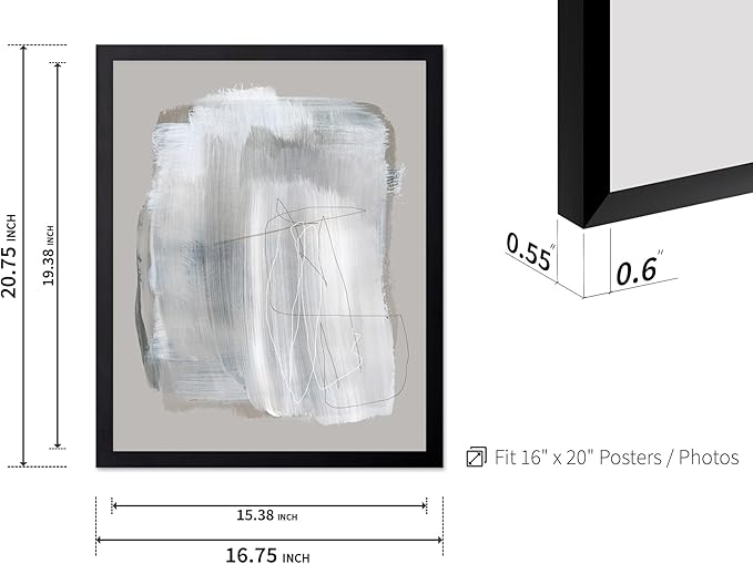 Monem Art Abstract Minimal Brushstroke Print - Scandinavian Neutral Line Art Poster - Wall Decor for Living Room, Bedroom or Office - 16x20 Black Framed Wall Art by Mareike Bohmer