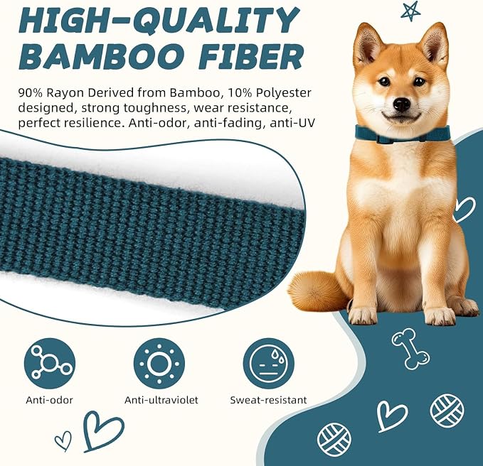 Blue Dog Collar for Small Dogs, Breathable, Anti-Odor & Soft, Comfortable for Sensitive Skin Puppies, 90% Bamboo Rayon, Adjustable Quick-Release Buckle Pet Collar for Chihuahuas Frenchie