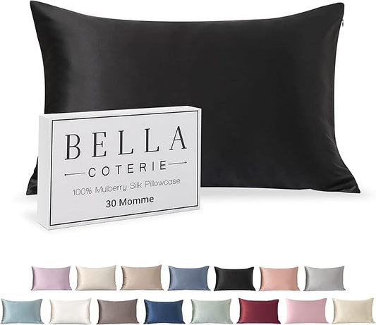 Bella Coterie Luxury Silk Pillowcase for Hair and Skin | 30 Momme | 100% Pure 6A Mulberry Silk | Super Soft | Perfectly Plush [King, Jet Black]