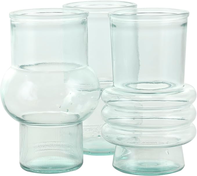 Deco 79 Recycled Glass Decorative Vase Small Bubble Style Centerpiece Vases with Varying Shapes, Set of 3 Flower Vases for Home Decoration 4" W,7" H, Clear