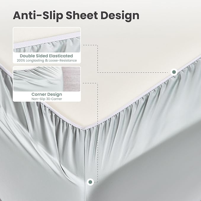 Sophia & William 1000 Thread Count Egyptian Cotton Sheets King Size, 100 Percent Cotton Sheets Sateen Weave, 16" Deep Pockets, All-Season 4 Piece Silky Sheet - Smoky Grey