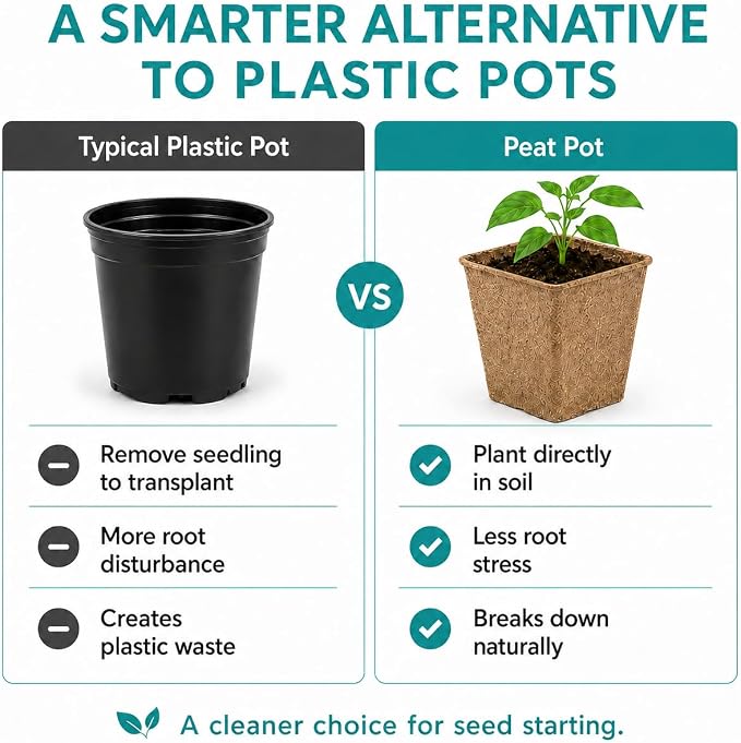 JOYSEUS 3.25" Seed Starter Pots, Organic Planting Peat Pots for Indoor Garden Seedling, 30 Pcs 100% Eco-Friendly and Biodegradable for Seed Germination