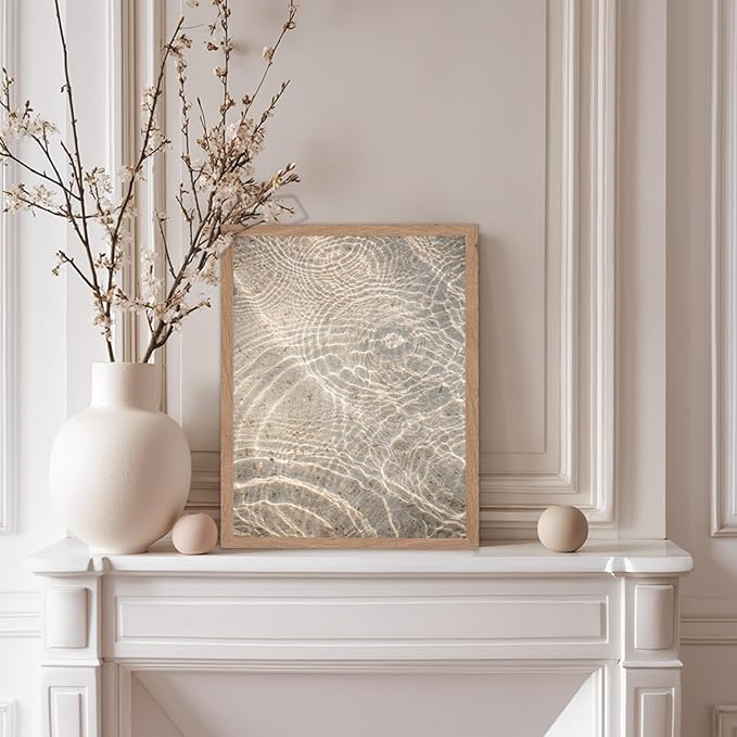 Monem Art Sunlit Ocean Water Texture Print - Minimalist Coastal Photography Poster - Wall Decor for Living Room, Bedroom or Office - 8x10 Beige Framed Wall Art by Mareike Bohmer