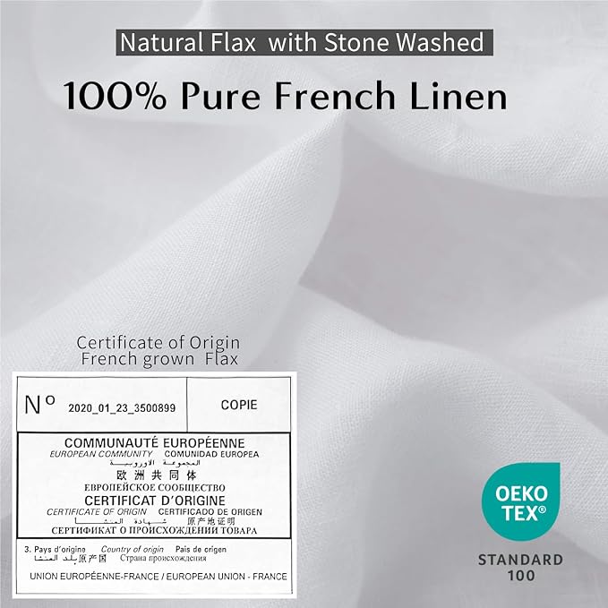Simple&Opulence 100% Washed Linen Duvet Cover with Pom Pom Trim, Natural French Flax Bedding Set Soft Breathable,1 Farmhouse Boho Comforter Cover and 2 Pillow Shams(Queen,Pure White)