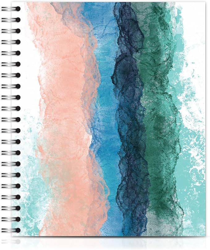 Large Spiral Bound Recycled Notebook, Watercolor Design, 11" x 9", 70 Sheets, Double-Wire, College Ruled, Vegan, Made in USA