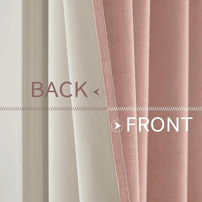 MIULEE 100% Blackout Linen Curtains for Bedroom Thermal Insulated Blush Pink Grommet Room Darkening Curtains & Drapes for Living Room Nursery 52 x 84 Inch (2 Panels)