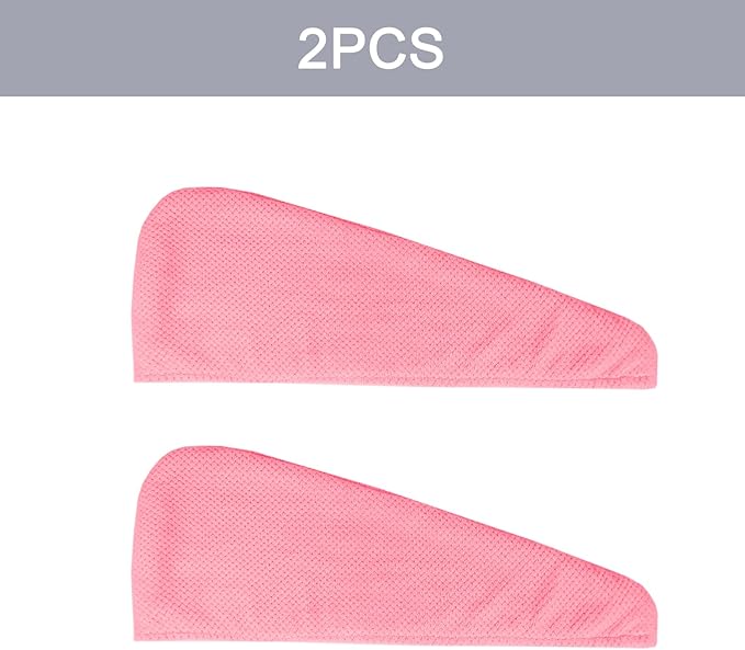 MaopaoBeauty 2 Pack Microfiber Hair Towel Wrap for Women, Lint Free Quick Drying Hair Turban for All Hair Style, Absorbent and Lightweight Hair Towel for Daily Use, Hot Pink