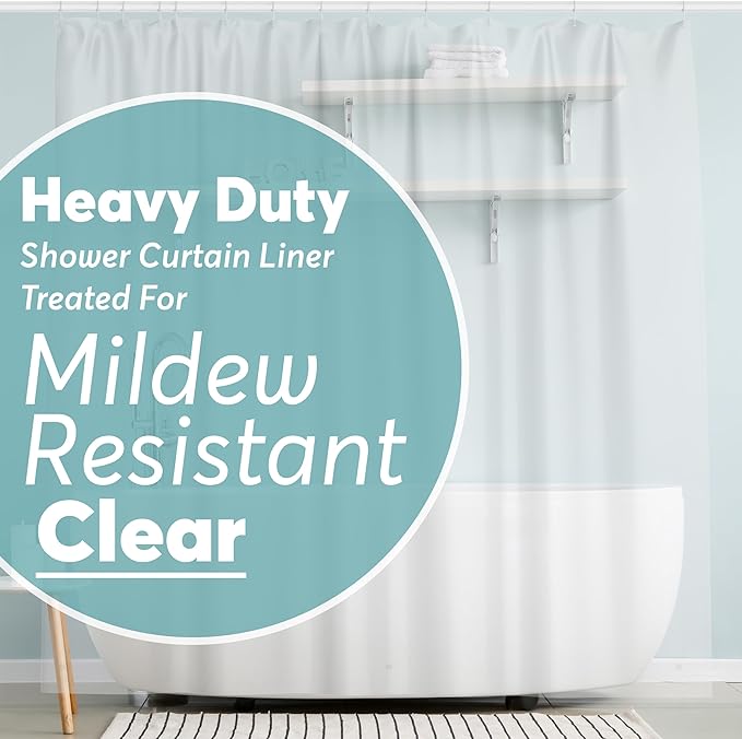 BigFoot Shower Curtain – 72 x 72 PEVA Heavy Duty Shower Curtain with Rustproof Metal Grommet and 3 Magnetic Weights – Odor Free and Compatible with Standard Showers, Clear