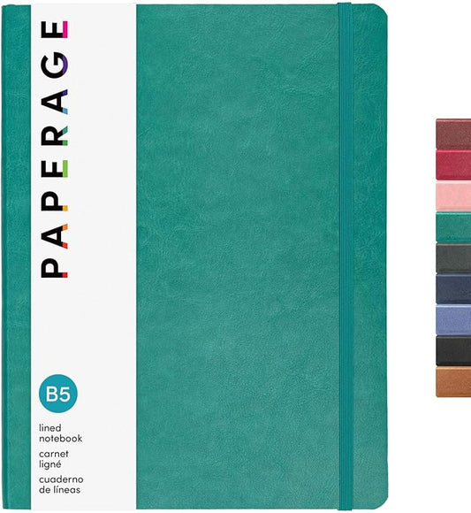 PAPERAGE Softcover Lined Journal Notebook (Teal), 176 Pages, Large B5 College Ruled Notebook, 7.6 inches x 10 inches - 100 GSM Thick Premium Paper, Soft Vegan Leather Journal for Home, Work & School