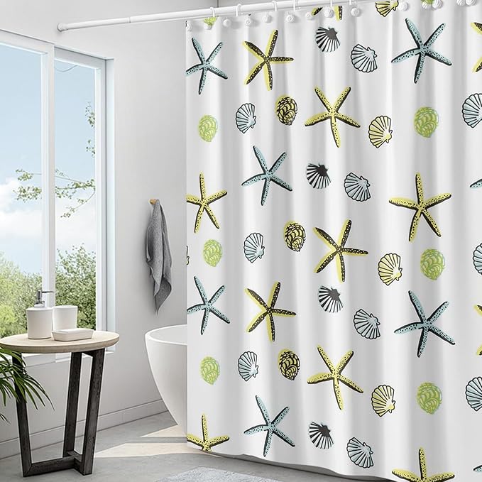 Plastic Shower Liner - Premium EVA 5G Shower Curtain Liner with Rustproof Grommets and 3 Weighted Magnets, Waterproof Shower Curtains for Bathroom (5G Starfish, 72" x 72")