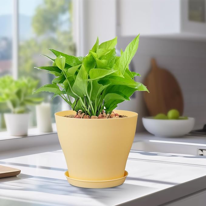 Meowell 6 inch Plastic Nursery Pots, 16 Pack Plant Pots for Small Indoor Outdoor Plants, Flower Pots with Drainage Holes and Saucers, Decorative Seedling Starter Planters for House Plants, Colorful