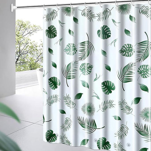 TIKABC Shower Curtain Liner, 4G PEVA Shower Liner, Plastic Waterproof Shower Curtains, with Grommet Holes and 3 Magnetic Weights(Green Leaf)