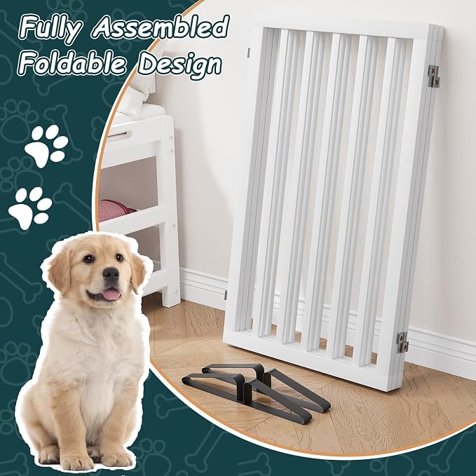 Semiocthome Freestanding Dog Gate 32" Tall, 3-Panel Foldable Dog Gates for Doorways Stairs House, Pet Gate Indoor with 2 Metal Stands, White