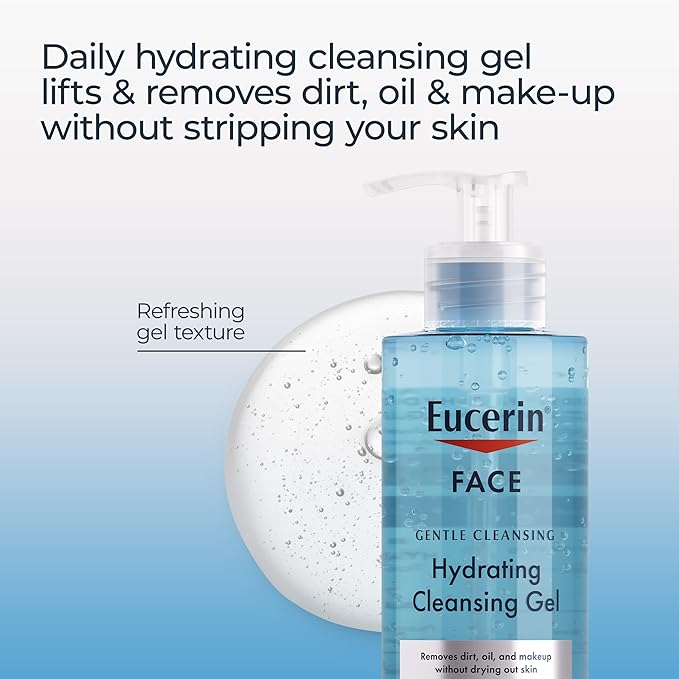 Eucerin Face Gentle Cleansing Hydrating Cleansing Gel,Daily Face Wash and Makeup Remover with Hyaluronic Acid,13.5 Fl Oz Bottle,(Pack of 2)