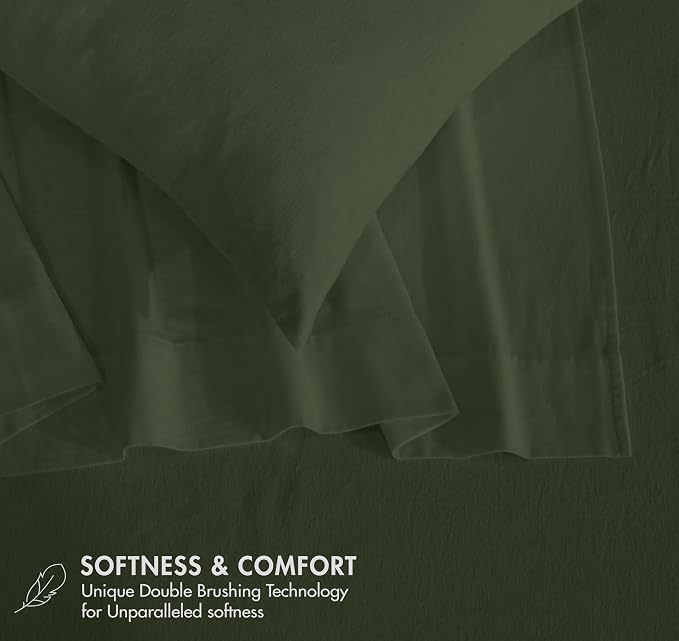 RUVANTI Flannel Sheets Queen Size - GOTS Certified 100% Organic Cotton, 4 Piece Warm, Soft & Breathable Set, Deep Pocket Snug Fit, Double Brushed Cozy All Season Bedding, Riffle Green