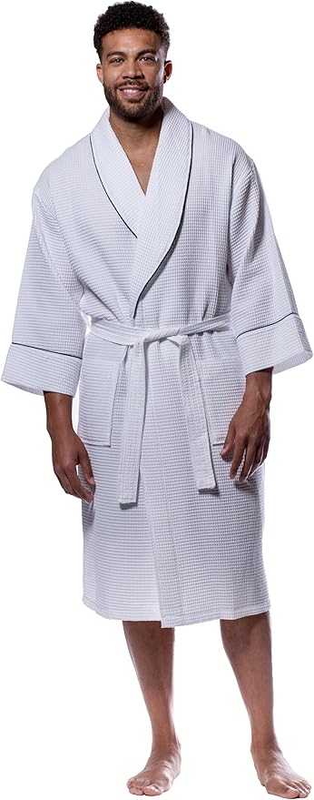Turquaz Lightweight Waffle Knit Kimono Bathrobe - Soft Cotton Blend Spa Robe, Fast-Drying Full-Length Unisex Robes for Women
