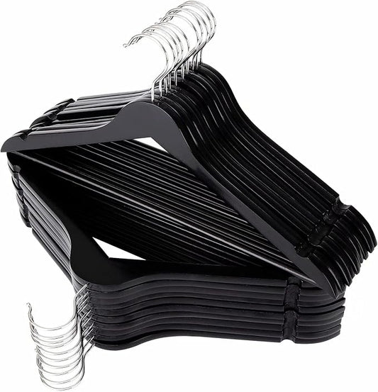 Solid Wooden Hangers 20 Pack, Wood Suit Hangers with Extra Smooth Finish, Precisely Cut Notches and Chrome Swivel Hook, Wooden Clothes Hangers for Shirt Coat Jacket Dress, Black