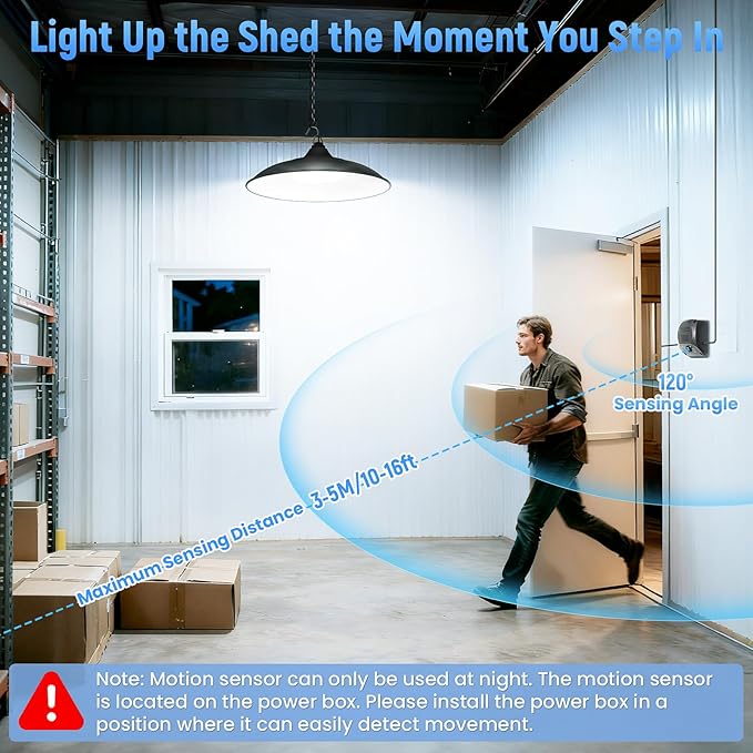Solar Shed Light Indoor Outdoor, 2000LM Motion Sensor Pendant Light, Daytime Available Solar Indoor Lights with 4 Lighting Modes Remote Control for Barn, Patio, Gazebo, Shop, Garage