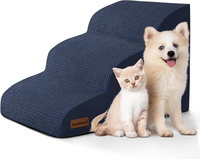 Dog Stairs and Steps for Beds Or Couches, 3-Step Pet Stairs & Steps for Small Dogs and Cats, Soft and Non-Slip Dog Ramp for Older Dogs,Pet with Joint Pain,Easy to Walk