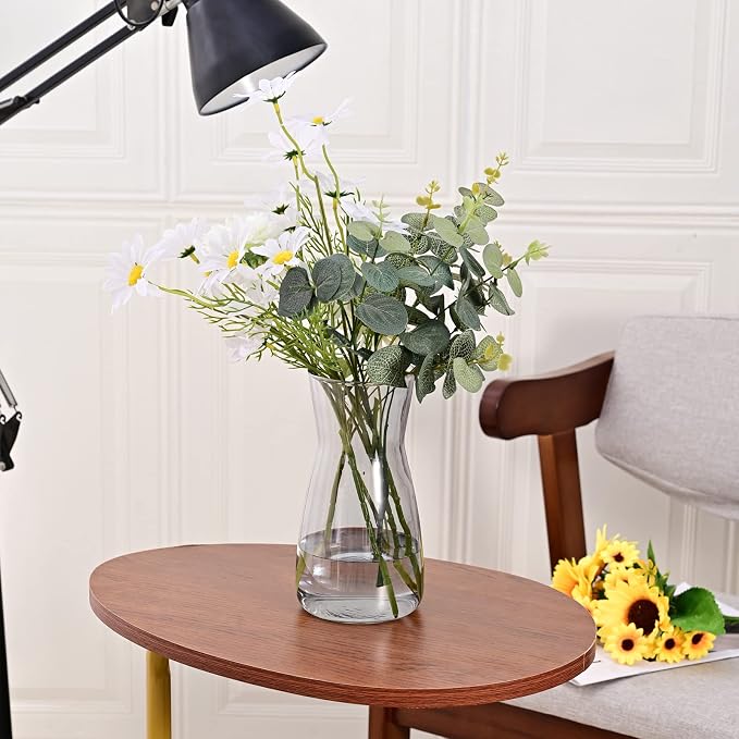Glass Vases for Flowers, 8 Inch Tall Ins Modern Gray Crystal Clear Glass Vases for Centerpieces Home Desk Decoration, Decorative Glass Table Vase for Birthday Wedding Housewarming Gift