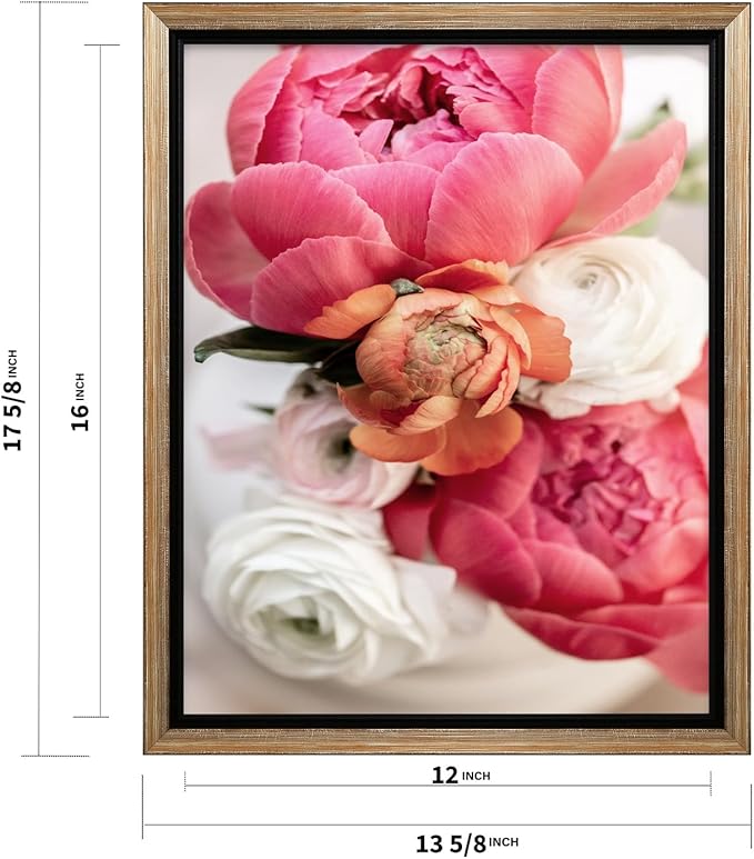 Monem Art Pink Peony Floral Macro Photography Print - Romantic Flower Art Poster - Wall Decor for Living Room, Bedroom or Office - 12x16 Silver Framed CANVAS Wall Art by Mareike Bohmer