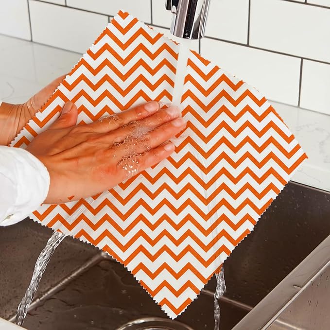 Reusable Beeswax Wraps, 9 Pack Eco-Friendly Food Storage, Organic, Sustainable, Zero Waste, Plastic-Free, Sandwich, Snack, Bowl Cover, 1XL, 3M, 5S, Orange Chevron Grid Gingham Patterns