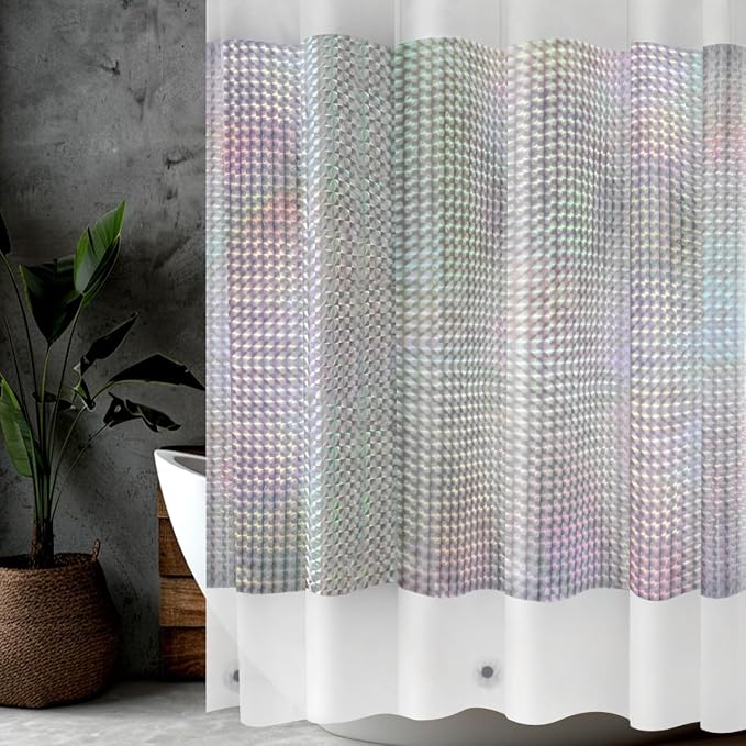 Holographic 3D EVA Shower Curtain Liner Cube, 72x72 Premium Clear Plastic Bathroom Shower Curtain with Rustproof Metal Grommets for Shower Stall, Bathtubs