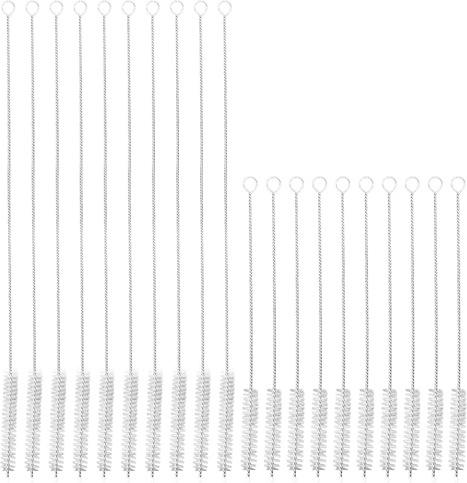 20PCS 8 Inch &12 Inch Straw Cleaner Brush Set, 10mm Diameter Flexible Nylon Cleaning Brushes, Rust-Proof Stainless Steel Reusable Straw Washers for Tumbler Water Bottle Sippy Cup Pipes Tubes