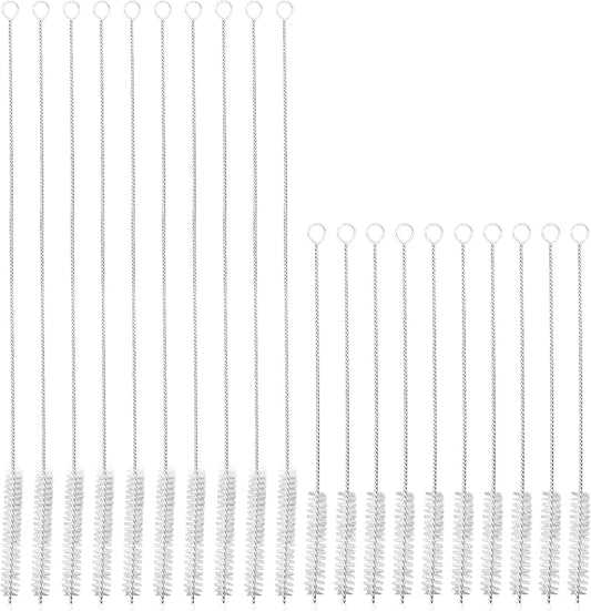 20PCS 8 Inch &12 Inch Straw Cleaner Brush Set, 10mm Diameter Flexible Nylon Cleaning Brushes, Rust-Proof Stainless Steel Reusable Straw Washers for Tumbler Water Bottle Sippy Cup Pipes Tubes