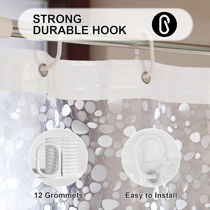 PEVA Shower Curtain, Water Repellent Premium Bathroom Shower Curtain with 3 Magnetic Weights for Shower Stall, Bathtubs