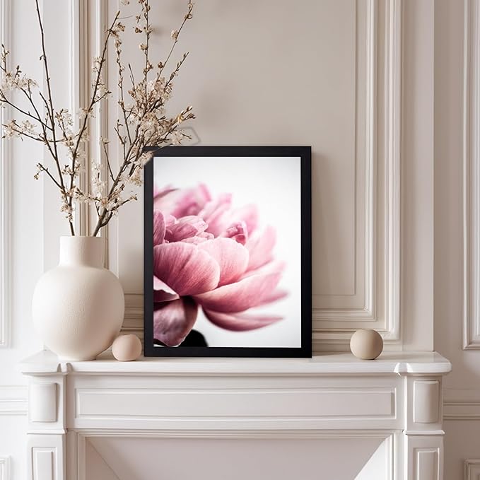 Monem Art Pink Peony Macro Photography Print - Minimalist Floral Art Poster - Wall Decor for Living Room, Bedroom or Office - 8x10 Black Framed Wall Art by Mareike Bohmer