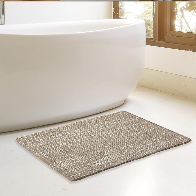 Chardin home Cotton Washable Rug Beige and White | 21x34 Bathroom Rug Kitchen entryway | Reversible Handwoven Rug Machine Washable.