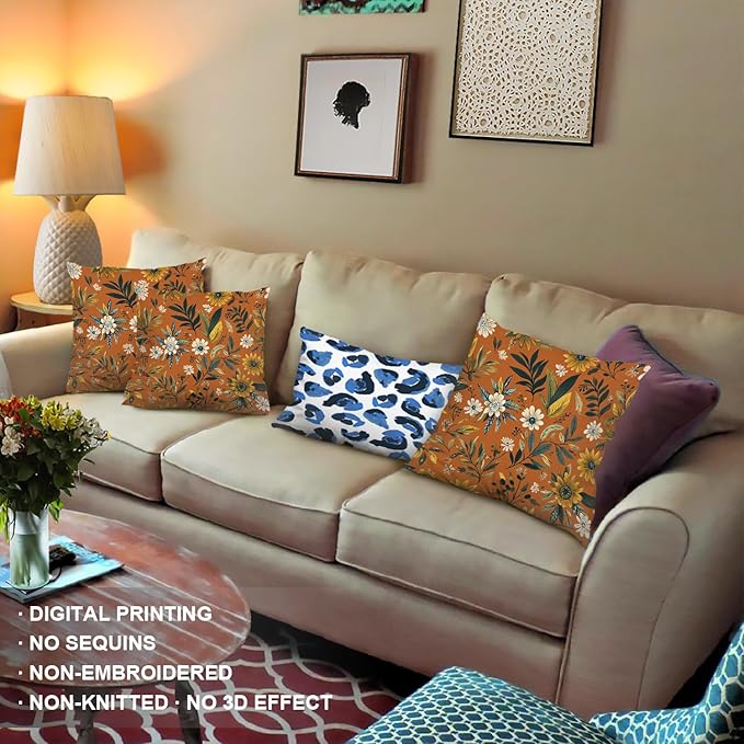 Shrahala Natural Aesthetic Organic Decorative Throw Pillow Cover, Free Form Flowers Earthy Color Square Pillowcase Blended Double-Sided No Inserts for Bedroom Living Room Set of 2 (20 x 20 in)