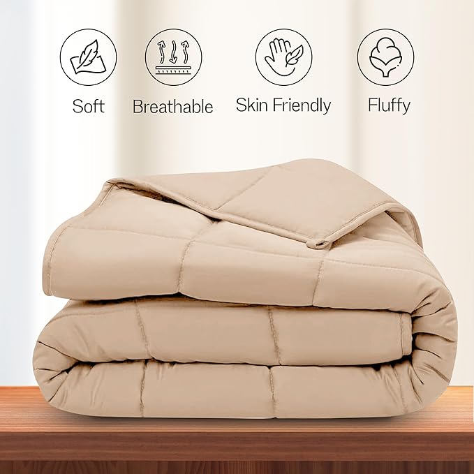 LUX Décor Queen Comforter – 88x88 Ultra-Soft Down Alternative Duvet Insert with Corner Tabs & Box Stitching, Hotel Quality Plush Hypoallergenic Microfiber, Oeko-TEX Certified – Beige