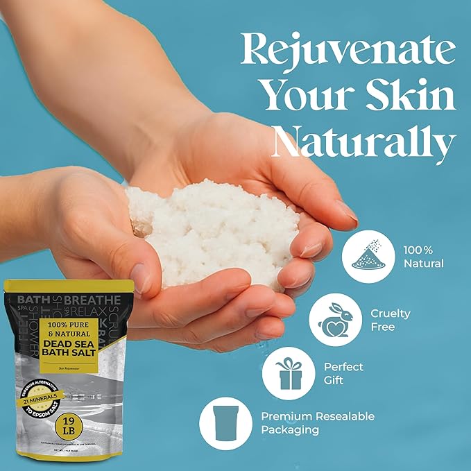 Aromasong Dead Sea Salt, Fine Grain Bath Salt Soak, 19 Lbs (5 x 19 lb. Bags) Bulk resealable Pack.