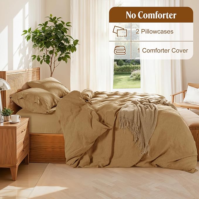 LBRO2M 100% France Linen Duvet Cover Set 3 Pcs Including 1 Flax Comforter Cover with Zipper Closure, 2 Pillowcase, Cozy Duvet Cover California King Size, Rust