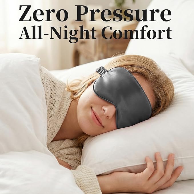 ZLYC 100% Mulberry Silk Sleep Mask Pressure-Free Eye Cover Soft Light Blocking Blindfold for Travel & Nap, Solid Gray