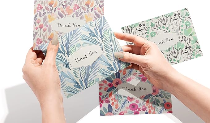 Twigs Paper Thank You Card Set - 12 Assorted Greeting Cards For All Occasions - Thank You Cards with Envelopes - Appreciation Cards - Eco Friendly - Made In USA - 5.5 x 4.25 Inch Size - Floral Themed