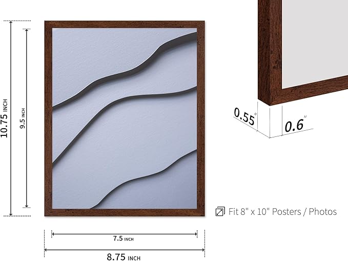 Monem Art Minimalist White Paper Waves Print - Abstract Scandinavian Texture Poster - Wall Decor for Living Room, Bedroom or Office - 8x10 Brown Framed Wall Art by Mareike Bohmer