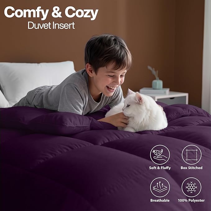 Utopia Bedding Twin Comforter Duvet Insert, Quilted Plum Comforter with Corner Tabs, Box Stitched Down Alternative Comforters Twin Size 64 x 88 inches
