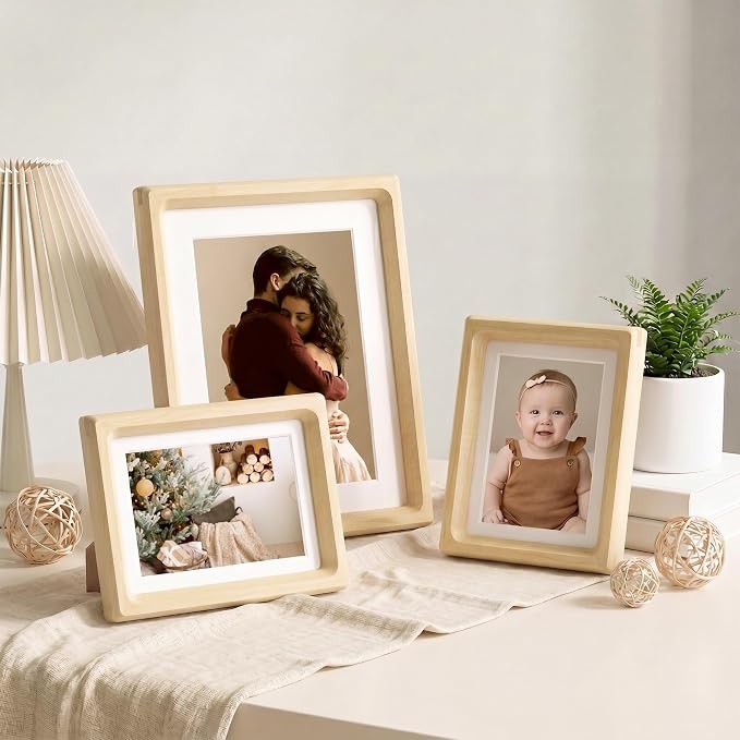 4x6 Picture Frame Set of 2, USA-Sourced Maple Wood Photo Frames with HD Tempered Glass, Handcrafted Rounded Corner 4 x 6 Wooden Frame Matted to 3.5x5 Photos, 4x6 Frames, Tabletop or Wall Display