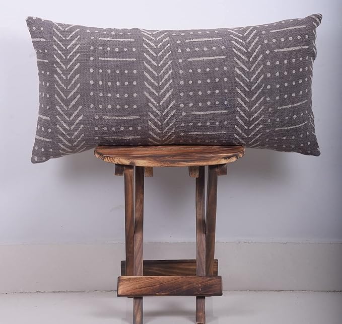 Trade Star Lumbar Pillow Shams Mudcloth Body Pillow Cases 100% Cotton Pillow Cover Boho Authentic Handloomed Tribal Farmhouse Home Décor (Grey Snow 12X24 INCHES)