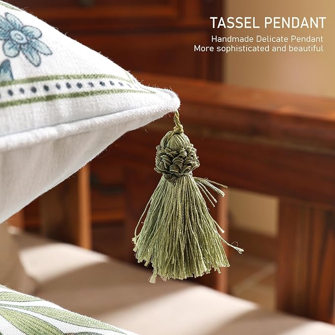 ISAENNE Design Fresh Linen Square Throw Pillow Covers 18"x18" Pack of 2, French White Cottage Cushion Covers with Blue Floral Branches Pattern Decor Pillowcases for Bed,Living Room,Outdoor,Car