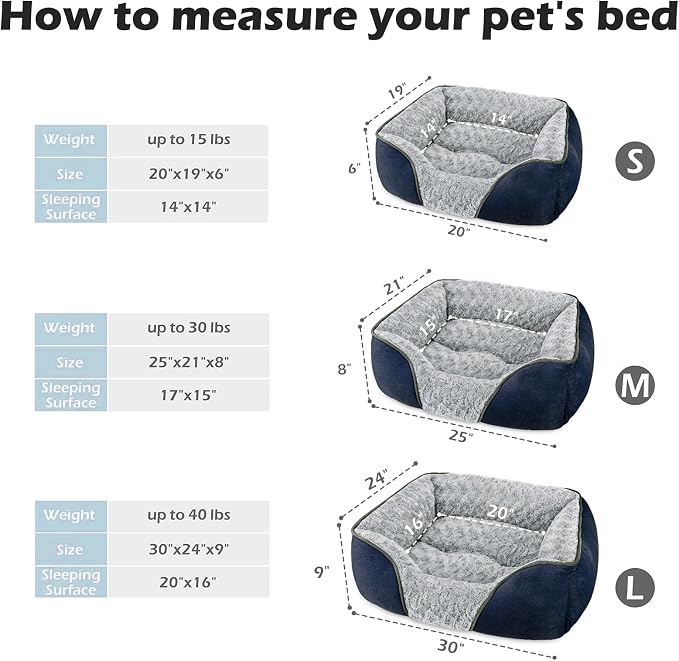 INVENHO Small Dog Bed Rectangle Washable Orthopedic Soft Calming Sleeping Durable Pet Cuddler with Anti-Slip Bottom