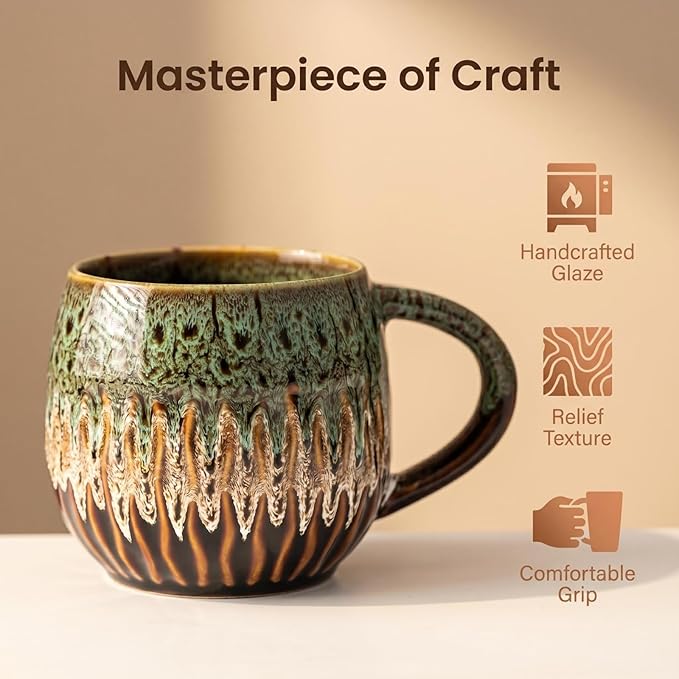 20oz Large Coffee Mug - Unique Handcrafted Look Ceramic Cup, Large Tea Mug, Microwave & Dishwasher Safe (green,Set of 4)