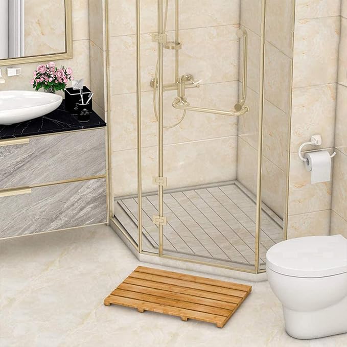 Natural Wooden Shower Mat,Bamboo Bath Mat,Duckboard Bath Mat,Wooden Bath Mats for Bathroom Non Slip Floor Mat Waterproof Bamboo Shower Mat for Indoor Or Outdoor,80x100cm/31x39in
